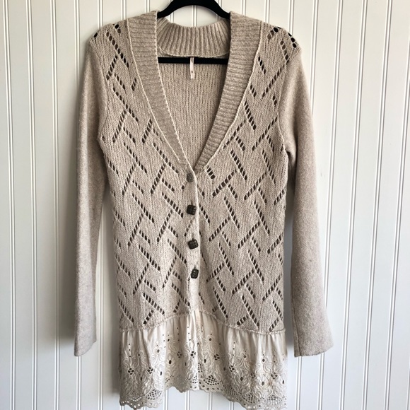 Free People Sweaters - Free People Wool Blend Open Knit Cardigan Lace M